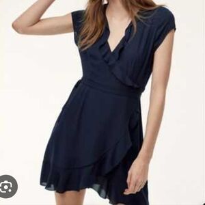 Women's Navy Ruffle Wrap Dress